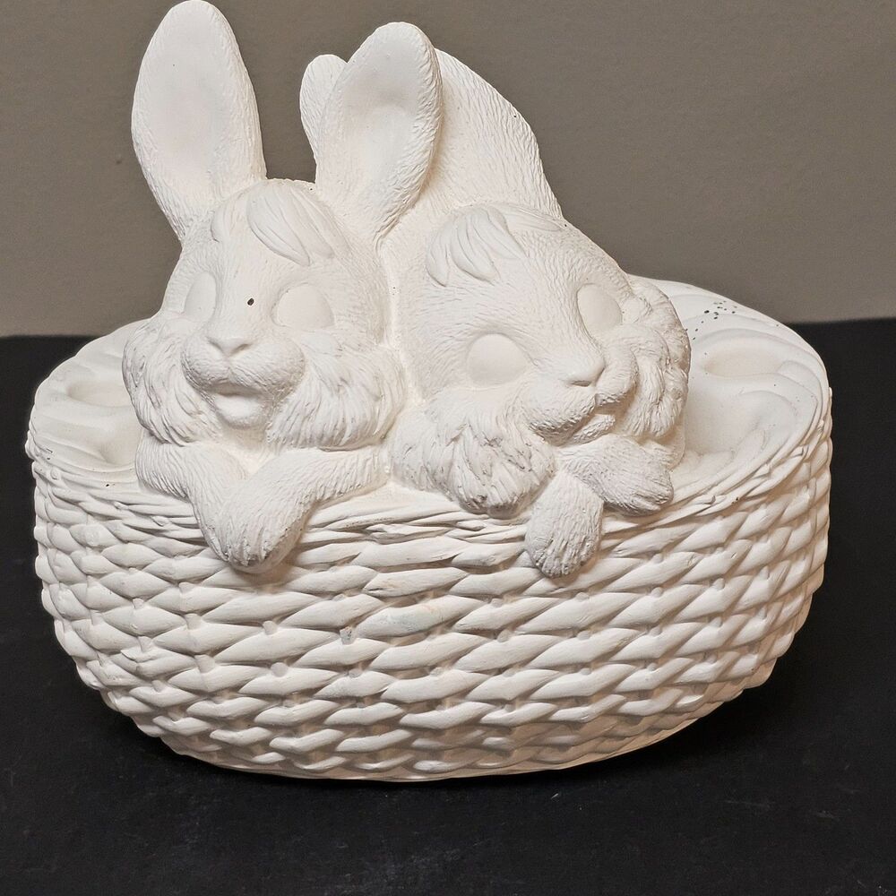 Wee Crafts Ceramic Easter Bunny Basket Unpainted Vtg 1990s 7" x 7.5"